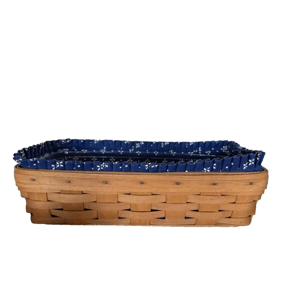 LONGABERGER 1993 BREAD BASKET Blue FABRIC LINER & PROTECTOR & BRICK, COTTAGECORE